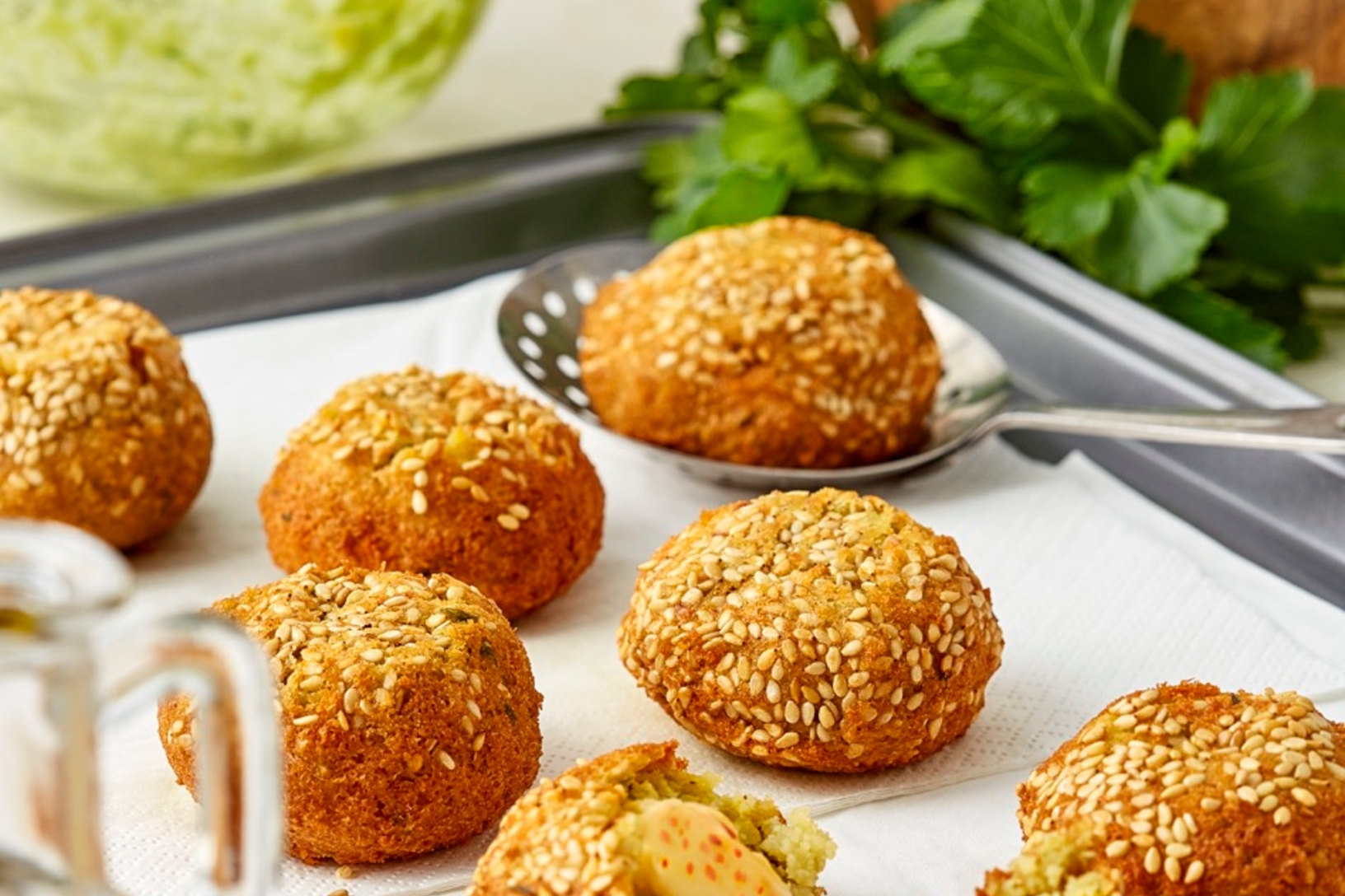 Spicy cheese-stuffed falafel