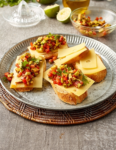Cheese & avocado bruschetta/canapé