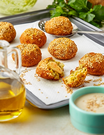 Spicy cheese-stuffed falafel